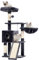 Hey-brother Árbol rascador para gatos de 108 cm, para interiores, varios pisos, con columnas para rascar, rampa, cestas, espacioso agujero para gatos y juguete con pompón colgante, gris ahumado
