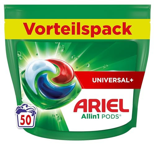 Ariel Waschmittel Pods All-in-1, Flüssigwaschmittel Kapseln 50 Waschladungen, Universal+, Kraftvolle Fleckentfernung ab der 1. Wäsche