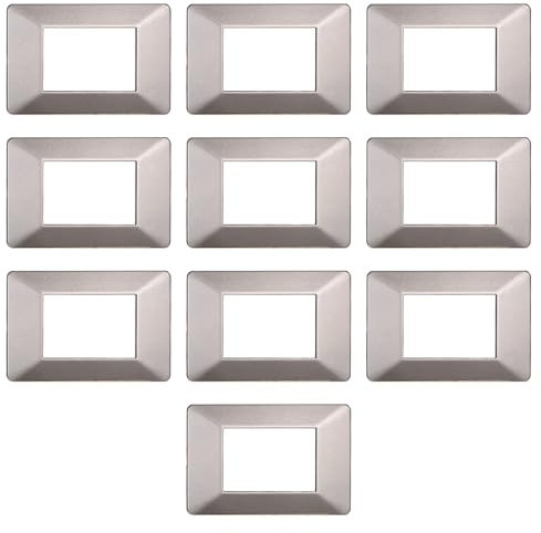 CONFEZIONE DA 10 PLACCHE IN TECNOPOLIMERO, COMPATIBILE CON VIMAR PLANA, 3 MODULI/POSTI, COLORE TITANIO, ALTA QUALITA', DESIGN ELEGANTE E MODERNO, PER INTERRUTTORI/PRESE, SERIE CIVILE