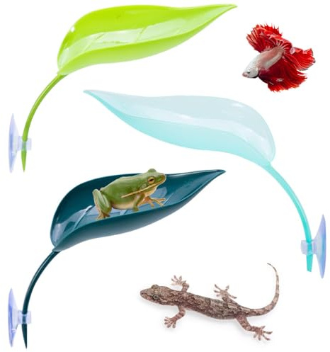 DONGKER Betta Bettblatt, 3 Stück Kunststoff Hängematte für Betta Fische, Künstliche Betta Hängematte mit Saugnapf für Aquarien, kleine Reptilien und Bartagamen