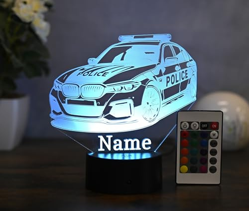 Optechvisual Personalisiertes LED Nachtlicht Polizei Geschenk idee für Polizeifans, dekoration für Polizisten und Polizistinen Sport auto als Polizei auto