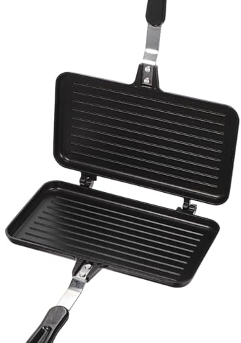 Healvian Doppelseitige Backform Sandwich Bratpfanne 14.00X9.45 Zoll Antihaftbeschichtet Mit Ergonomischem Griff Für Campingküche Gasherd Frühstück Zubereitung Von Eiern Steaks Toast