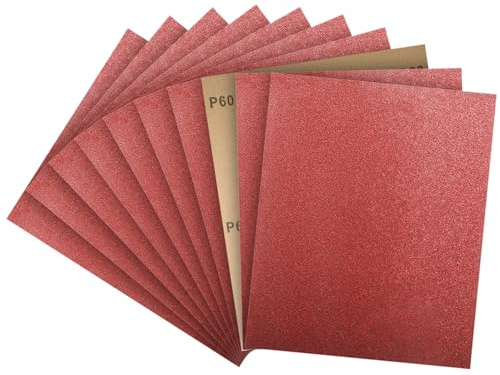 PMIQSA Papier de Verre, Papier Abrasif 60 Grains Utilisé pour polir le métal le bois les voiture, 10 Pièces Papier à Poncer 9x11 pouces (23x28cm)