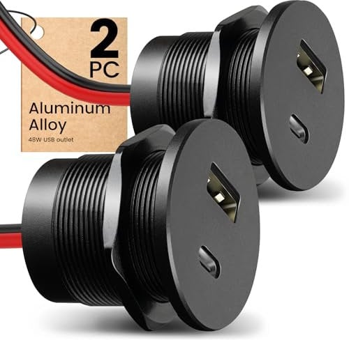 CamperXlite Toma USB de 12V en Aluminio, Doble Puerto de Carga rápida 18W QC y 30W PD Charger Socket, Cargador USB Coche 12volt Autocaravana Marina Barco Camione 2 Paquetes