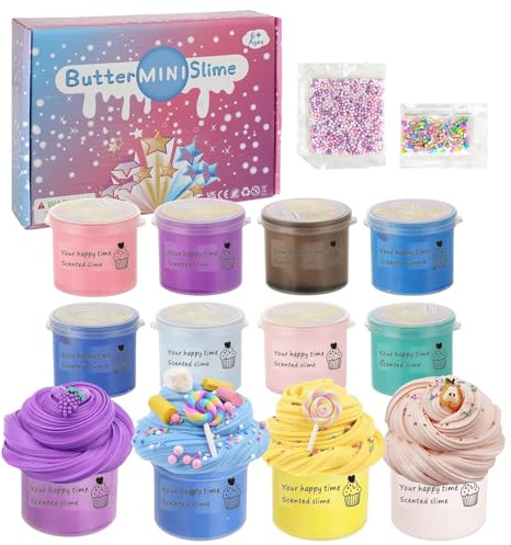 Fluffy Slime Set, 12er Butter & Wolkenschleim Set – 720 ml Slime Kit mit 3 Texturen & Zubehör – Bunter DIY Schleim für Kinder, Party & Geburtstagsgeschenk