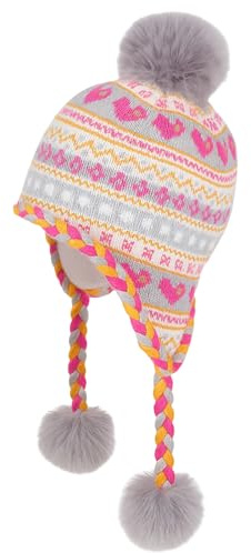 Gorro de invierno para niñas PinkSheep de punto con orejeras, forro polar grueso, gorro para niños, rosa, 7-14 años