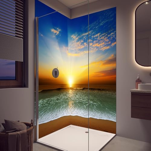 Duschrückwand Fantastischer Sonnenuntergang an Mexicos Pazifikküste - Wandverkleidung für Dusche aus ALU Matt 0,3 cm - fugenlos & wasserfest - Rückwand Dusche 100 x 210 cm - RUECKWAND24