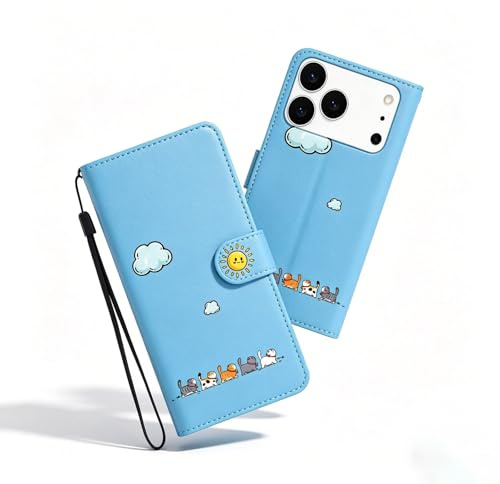 Nbziyoo Lovely Cats - Custodia a portafoglio per iPhone 17 Pro Max, custodia a portafoglio con scomparti per schede, custodia magnetica in pelle PU di alta qualità per iPhone 17 Pro Max, blu