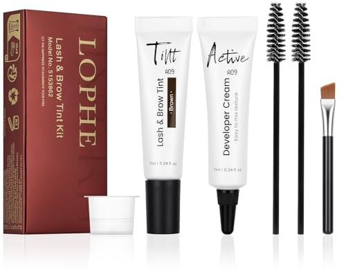 LOPHE Augenbrauen Färben, Augenbrauenfarbe Set mit Entwickler, Augenbrauen und Wimpernfarbe Dunkelbrauner, Brauenlaminierung und Tönungsset für Einen Natürlichen Langanhaltendes Ergebnis, Braun