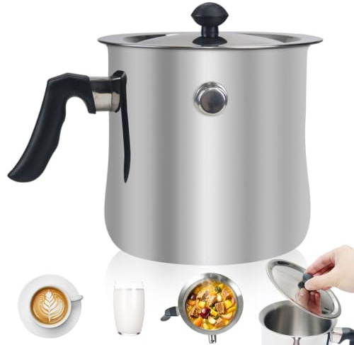 SKJJM 1.5L Milchtopf mit Deckel, Milchtopf Doppelwandig mit Pfeife, Bakelitgriff Puddingtopf aus Edelstahl, Milchtöpfe Klein, Simmertopf Puddingtopf, Wasserbad Schmelztopf für Gas Elektro Induktion