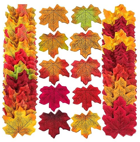 NONDK 500Pc Artificial Silk Maple Leaves Autumn Leaves DIY Handmade Scrapbooking Autumn Fall Wedding Decor Easy to Use Mixed Color
