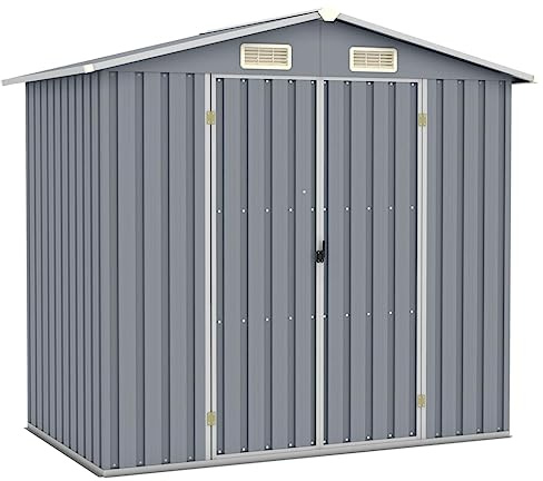 Emmtore Gerätehaus Ohne Boden Doppeltür Geräteschuppen Garten Schuppen Gartenhaus Gartenschuppen 205x129x183cm Verzinkter Stahl Grau