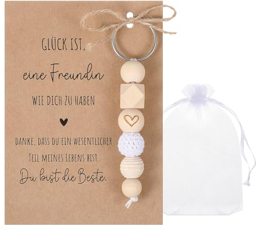 Otuuz Freundin Geschenk Glück Holz Schlüsselanhänger mit Glückskarten Geburtstagsgeschenk Weihnachten Danke Geschenke für Freundin Dankeschön Glücksbringer Geschenke für Frauen(Freundin)