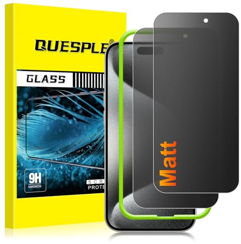 QUESPLE [2 Stück] Matt Panzerglas Sichtschutz für iPhone 15 Pro Max, 28° Anti Spähen Blendschutz Matte Schutzfolie, Anti-Fingerabdruck, Anti-Kratzen Gehärtetem Glas Displayschutzfolie