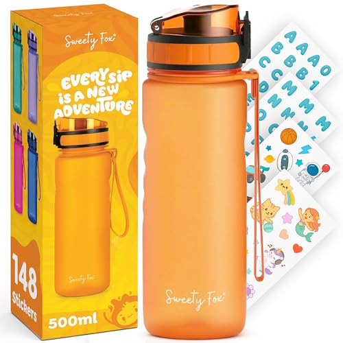 Sweety Fox - Kinder-Trinkflasche Kohlensäure Geeignet 500ml - Orange | Trinkflasche Sport 100% Auslaufsicher & Wasserflasche Spülmaschinenfest