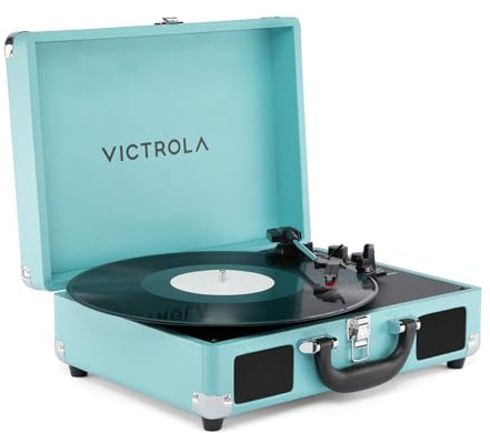 Victrola Journey II - Bluetooth-Kofferplattenspieler - Türkis | Eingebaute Lautsprecher, Plattenspieler (3 Geschw.) spielt 7/10/12 Schallplatten, Bluetooth in/out, Kopfhöreranschluss
