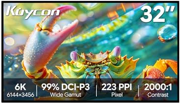 Kuycon G32P 32 inch Computer Monitor UHD (6144 x 3456) 6K IPS Display 60Hz 8ms 99% sRGB HDR Low Blue Light Eye Care (Honeycomb - without Stand)
