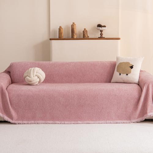 VIVICOZY Sofa überzug Kratzschutz Sofa Katze,Chenille Couch überzug | Sofaüberwurf Schonbezug Sofa Cover Sofaschutz Hund Katze Kratzschutz Couch überwurf 3/4 Sitzer für Wohnzimmer Rosa 230x340cm