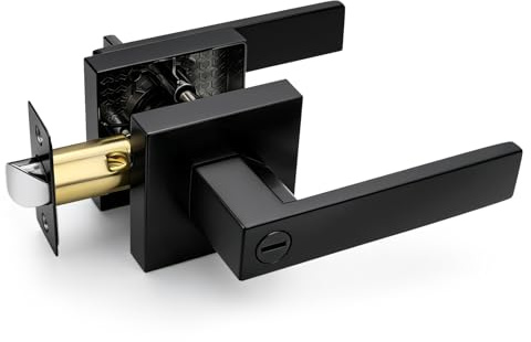 Brotima Matte Black Privacy Door Lever,Modern Square Keyless Door Handle with Adjustable Latch (60/70mm Backset),Stainless Steel Interior Door Handles for Bedrooms & Bathrooms