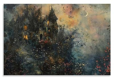 Puzzle mit 1000 Teilen für ErwachseneGotisches Schloss bei Nachtmit vollständig ineinander greifenden zufällig geformten Teilen für Teenager ab 14 Jahren 38x52cm