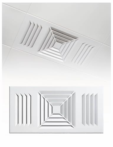 Grille de plafond 60 x 30 cm en aluminium pour faux plafond | Grille CVC encastrée avec film protecteur et ventouse, pour locaux commerciaux(Square Loop-A)