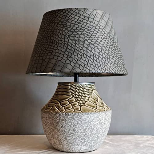 Designer Lampenschirm Grau Kaiman Optik Leder Imitat rund konische Form Ø 25 bis 40cm (Grau 20 * 30 * 18cm)