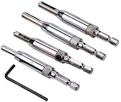 Foret Autocentreur - Lot de 4 outillage menuiserie HSS charnières à centrage pour Door Cabinet Pilotes,Souvent Utilisés pour les Charpentiers, ébénistes, Fabricants de Meuble et Autres Métiers du Bois