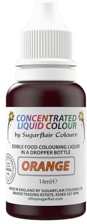 Sugarflair Orange Liquid Food Colouring Droplet For Colouring Royal Icing, Sugarpaste Buttercream, Sugarpaste Also For Painting & Can Be Used With An Airbrush - 14ml