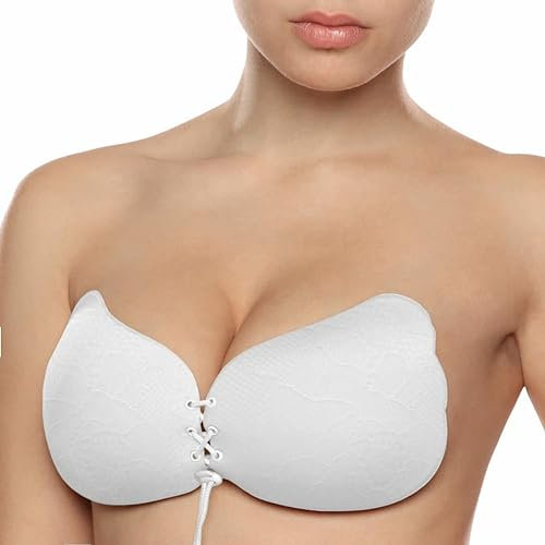 Bye Bra Reggiseno Lace-It, reggiseno adesivo, reggiseno push-up, reggiseno autoadesivo, reggiseno adesivo, reggiseno senza spalline e senza schienale, coppa A-E, beige/nero/bianco, bianco, D