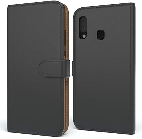 EAZY CASE Tasche kompatibel mit Samsung Galaxy A20e Schutzhülle mit Standfunktion Klapphülle im Bookstyle, Handytasche Handyhülle Flip Cover mit Magnetverschluss und Kartenfach, Kunstleder, Schwarz