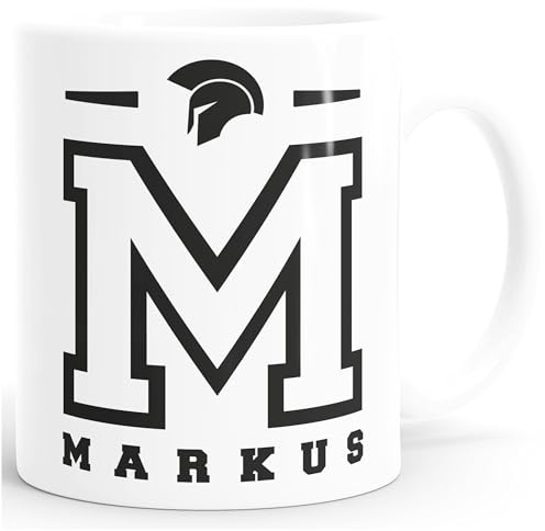 MoonWorks® Kaffee-Tasse Initiale Name Sparta Helm personalisierbares Motiv Geschenk Männer College Style Weiss Keramik-Tasse