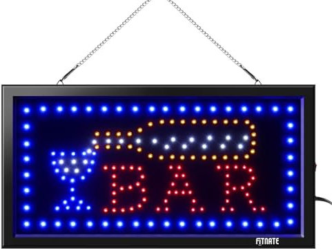 FITNATE LED BAR Schild, LED Leuchtschilder, 48x25cm LED Leuchtreklame Werbung mit 2 Lichtmodi, EU-Stecker(Rot&Blau), LED Festival Licht für Bar/Geschäft/Zimmerwand