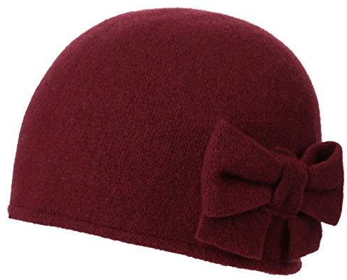 Barascon Calima Damenmütze Rundliche Wintermütze aus Wolle mit Schleifenapplikation Made in EU Herbst Winter Bordeaux One Size