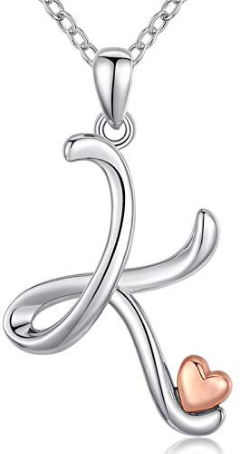 CELESTIA Buchstabe K Kette für Damen Mädchen, 925 Sterling Silber Roségold Anfangsbuchstaben und Herz Anhänger, Personalisierte Schmuck Geschenke für Sie