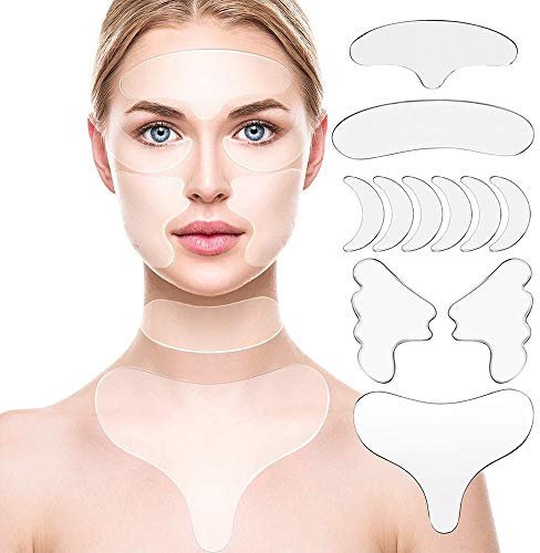 Cyleibe Anti-Falten-Pads, Silikon, 11 Stück, Adsshopp wiederverwendbares Pad gegen Stirnfalten für trockene Haut der Brust