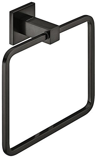Gedotec Handtuchhalter | TRAVEL | Handtuchauszug schwarz gebürstet | 1 Stück | Handtuchstange quadratisch Aufhänger für Wand-Montage | Bad Handtuch-Ring eckig mit Befestigungsmaterial rostfrei Messing