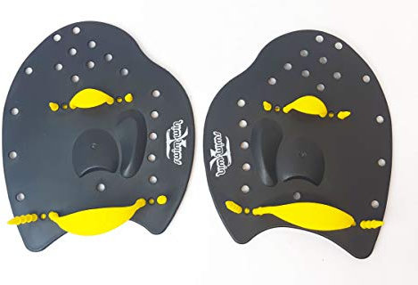 Swimxwin Palmari Power Profi-Schwimmpads, ergonomische Form, Training für den Pool, mit Gummiband (Medium, Schwarz/Gelb)