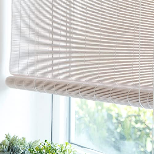 YUJIANHUAA Stores à Enrouleur en Bambou Blanc,Store Enrouleur Bambou Naturel,Stores À Rouleaux Romains,Stores Naturels Semi-Ombragés pour Extérieur/Pergola,Naturel (80x100cm/32x39in)