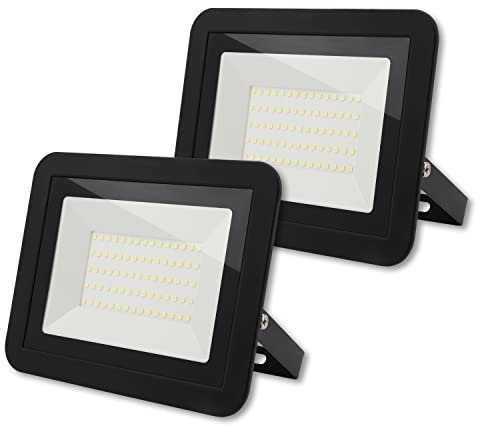 Da LIGHT 50W LED Strahler Außen & Innen, 6000K Kaltweiß 4500lm Außenleuchte Superhell, Fluter Außenstrahler Flutlicht IP65, Scheinwerfer 230V für Garten, Garage, Sportplatz (2 Stück)