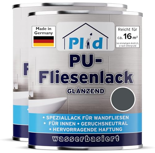 Plid Vernice per piastrelle da bagno e cucina [resistente all'umidità] vernice per piastrelle, colore grigio antracite, 1,5 l, per il bagno, per dipingere piastrelle e vernice interna, 3 in 1 colore