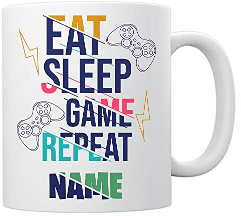 EnvyFone Eat Sleep Game Repeat Mug/Cup - Personalised Gamer Gift - Novelty Tea Coffee Ceramic Video Games Fan