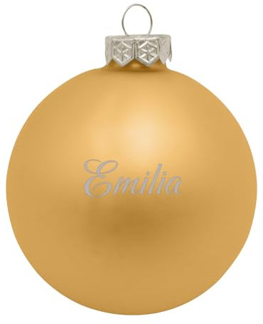 Deitert Weihnachtskugel mit Wunschtext Gravur, Ø 8cm, personalisierte Christbaumkugel aus Glas (matt), Individueller Weihnachtsbaumschmuck Namen oder Spruch, Wunschtext, Gold
