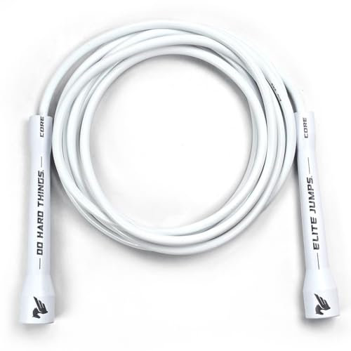 Elite SRS Do Hard Things 6 mm PVC-Springseil für Fitness – Indoor/Outdoor Verstellbares Freestyle-Seil – Unzerbrechliche Griffe und Ultra-Haltbares, Knickfreies PVC (Weiße Griffe)