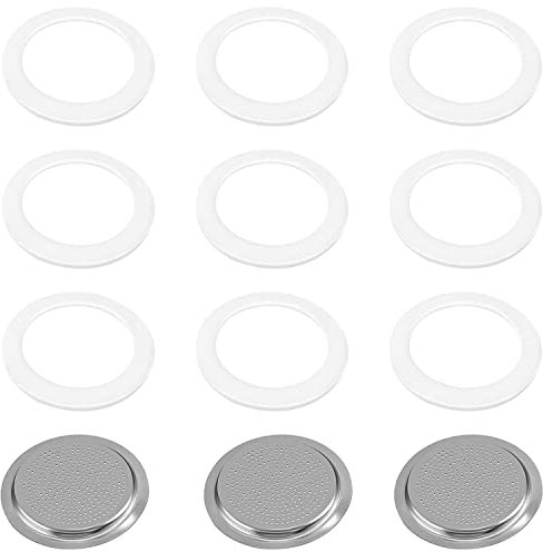 Repuestos Cafeteras Italianas 3 Filtros de Cafe + 9 Juntas Toricas Silicona Recambio de Filtro Accesorios para Goma Junta Cafetera Italiana 6 Tazas 74 mm (Fácil Limpieza)