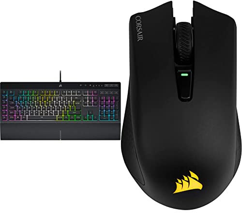 Corsair K55 RGB PRO XT Kabelgebundene Membran-Gaming-Tastatur, QWERTY, Schwarz & Harpoon Kabellose RGB Wiederaufladbare Optisch Gaming-Maus (10.000DPI Optisch Sensor, RGB LED) schwarz