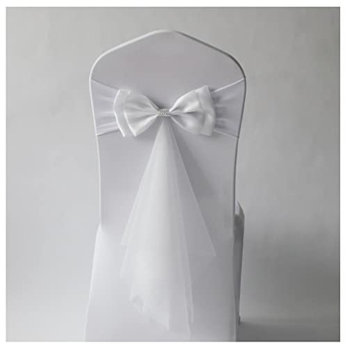 Egurs Elastische Stuhlschleife mit Tüll Organza Schleife Stuhlhussen Stuhl Schärpe Band Schleifenband Stuhlband Schleifen Dekorationen für Hochzeit Jahrestag Partys Heimdekoration Weiß