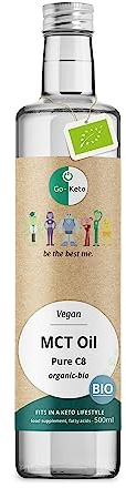 Go-Keto BIO MCT Oil C8, 500ml - Aceite MCT C8 organico de Coconut Oil sin aceite de palma, perfecto para la dieta Keto, Keto Coffee Creamer, para Bulletproof Coffee o Keto Shake, vegano