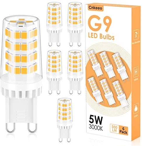 Cnkeeo G9 LED Lampe Warmweiß 3000K, 5W G9 LED Leuchtmittel Ersatz 50W Halogenlampen, 500LM, 360° Abstrahlwinkel, Nicht Dimmbar Kein Flimmern, Geeignet für Kronleuchter Interieur Dekoration 6er Pack