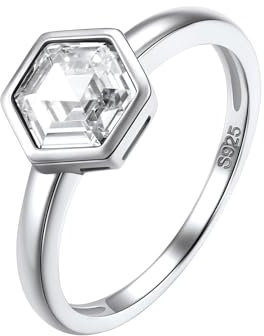 Silvora Schlichter Zirkonia Ring Damen 925 Sterling Silber Zikon Fingerring mit Hexagon Zirkon 7mm breit im Facettiert Prisma Geschnitten Ringgröße 54(17.3) Geschenke für Geburtstag Valentinstag