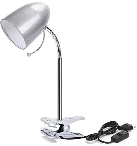 Aigostar Lampe Pince de Lecture Rétro,Lampe de Bureau à clip, Ampoule Non Incluse,Compatible Ampoule LED E27,Col de Cygne Flexible Réglable , Travail, Etude,Argent